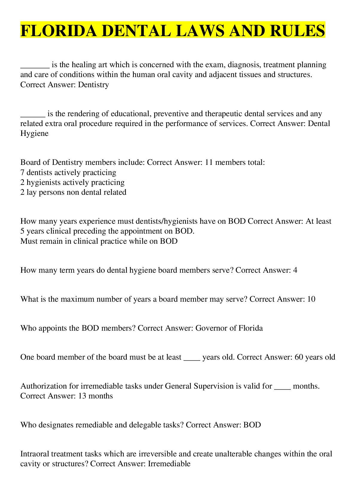 FLORIDA DENTAL LAWS AND RULES Browsegrades